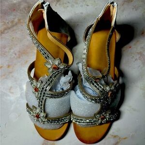 WOJWSKI Women's Slide Wedge Sandal Open Toe High Zipper Back Platform US 7.5